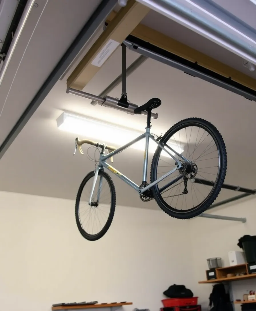 22 Innovative Garage Storage Ideas That'll Blow Your Mind! - 16. Ceiling-Mounted Bike Hoist