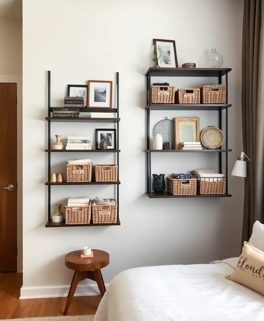 21 Budget-Friendly Bedroom Storage Hacks to Keep Your Space Tidy! - 17. Wall-Mounted Shelves with Baskets