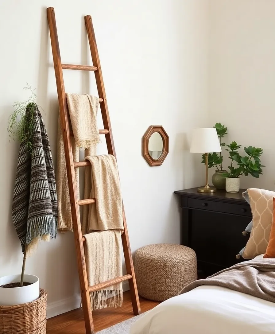 21 Budget-Friendly Bedroom Storage Hacks to Keep Your Space Tidy! - 20. Vintage Ladder for Display