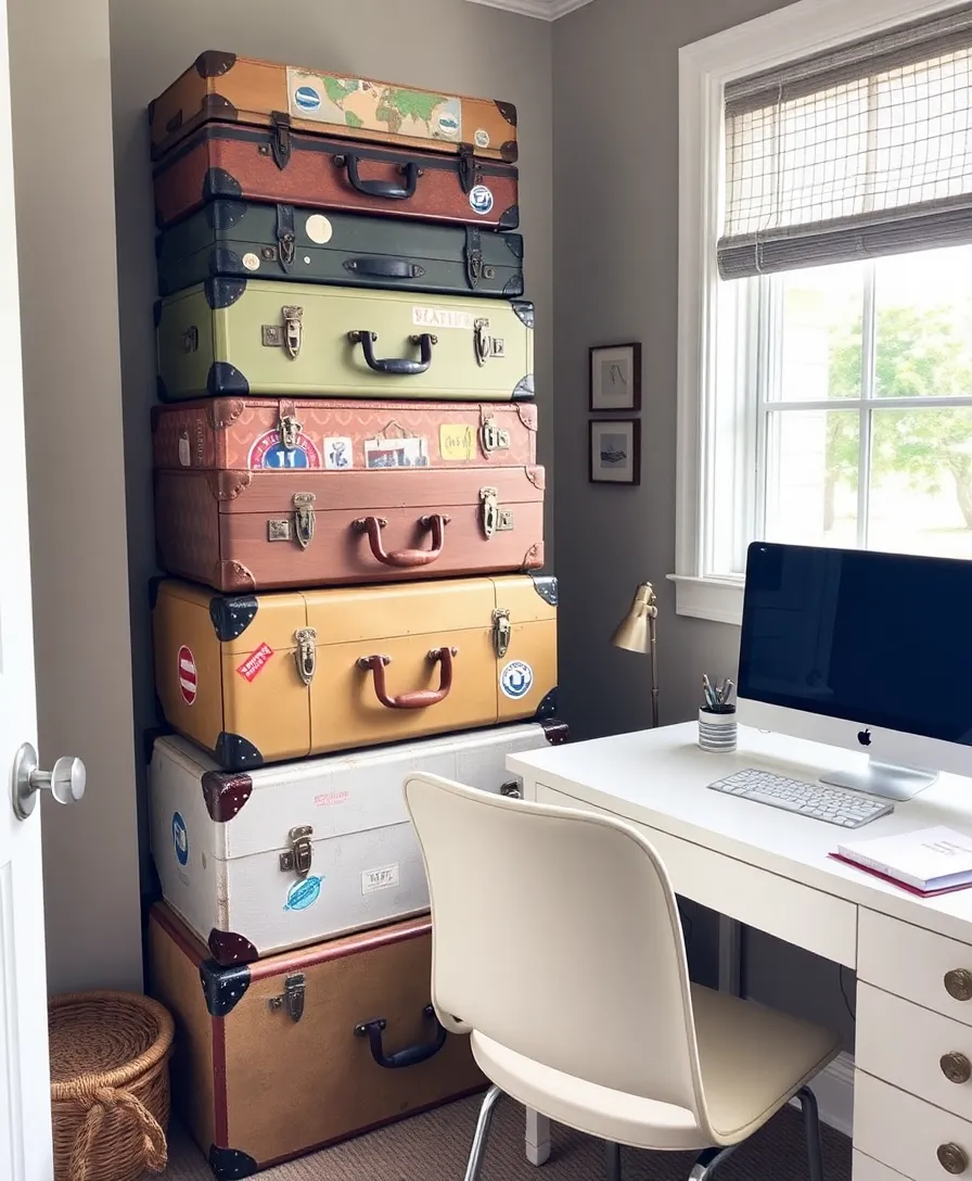 25 Compact Storage Ideas for Small Offices That Make a Big Impact (You Won't Believe #12!) - 9. Vintage Suitcase Storage