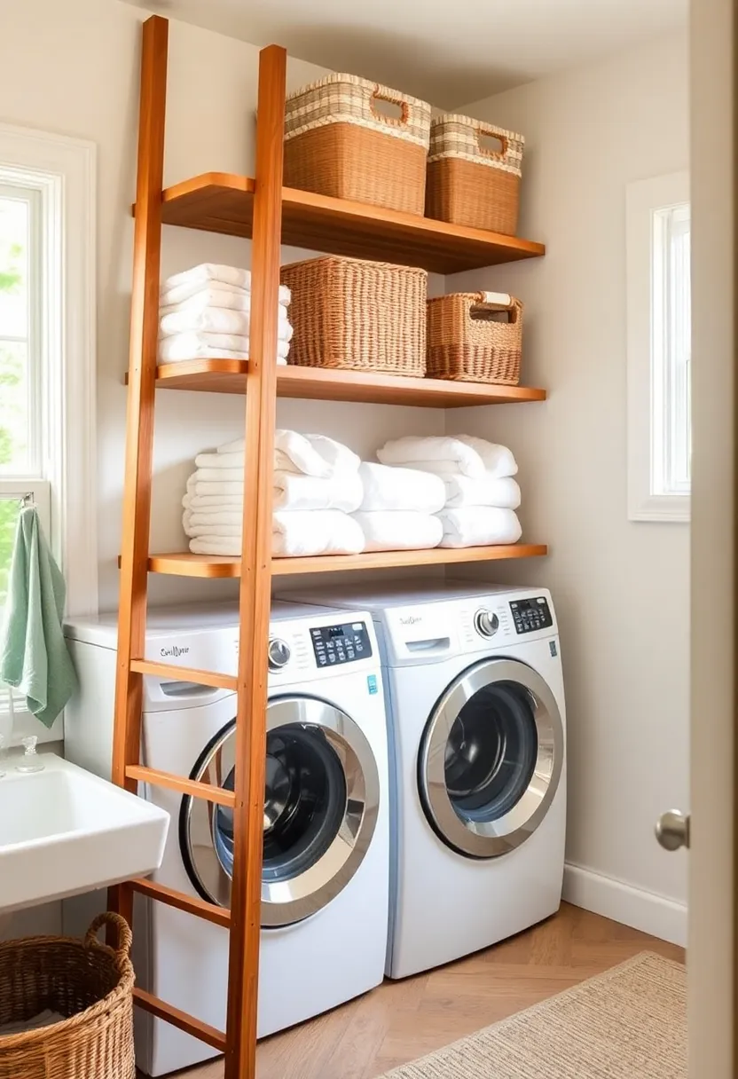 22 Laundry Room Storage Ideas That'll Make You Say 'Why Didn't I Think of That?' - 13. Use a Ladder for Extra Shelving