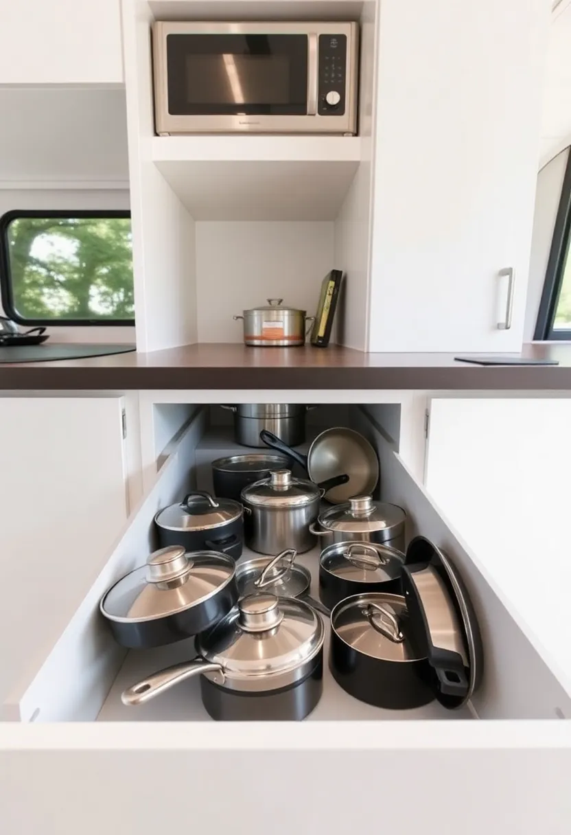 21 Ingenious Camper Storage Ideas That'll Maximize Every Inch of Your Space! - 16. Drawer Storage for Pots and Pans