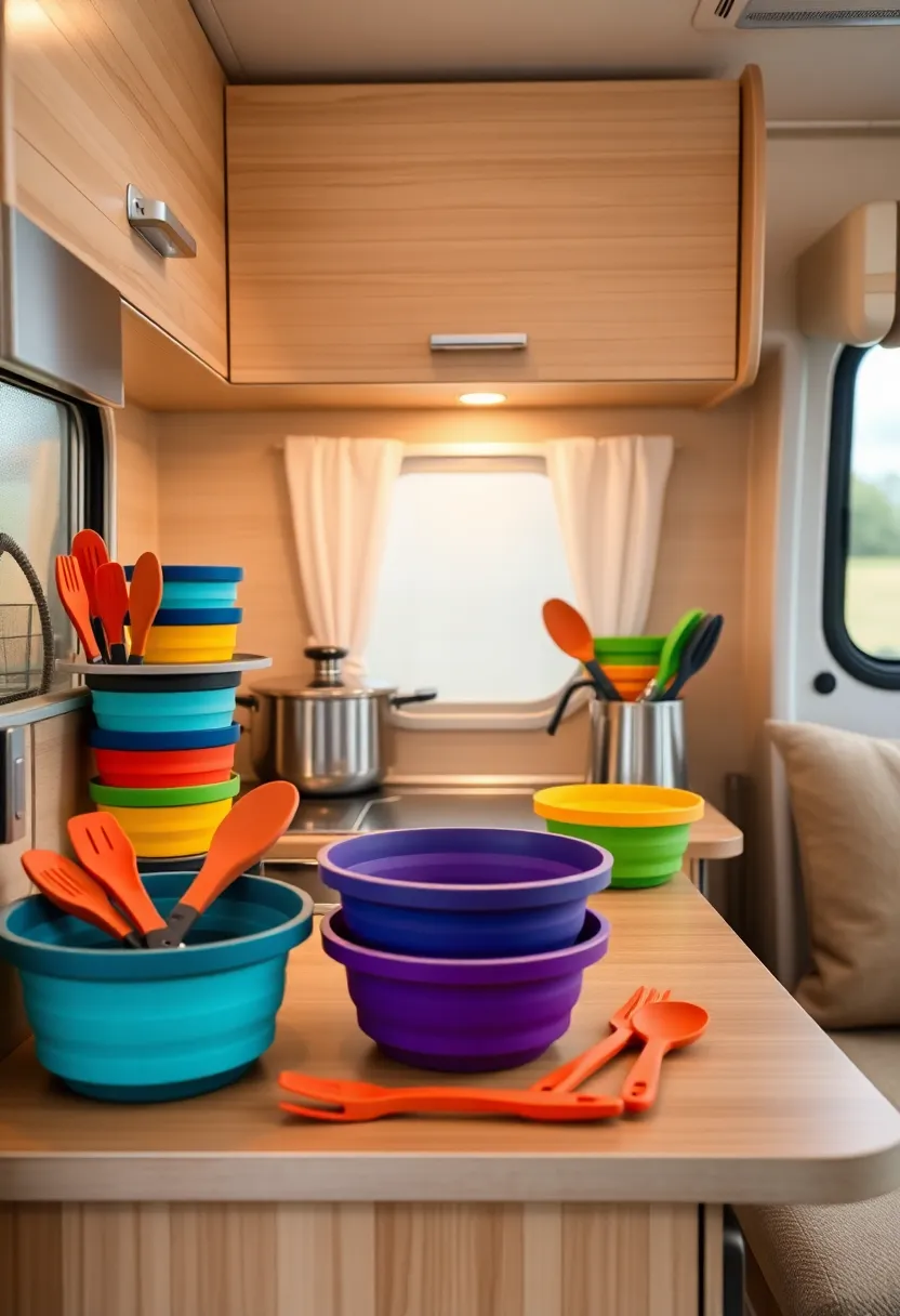 21 Ingenious Camper Storage Ideas That'll Maximize Every Inch of Your Space! - 6. Foldable Kitchenware