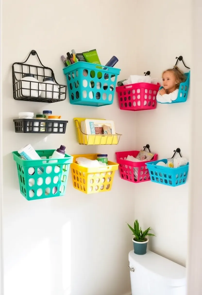 21 Small Bathroom Storage Ideas That'll Transform Your Tiny Space! - 9. Wall-Mounted Baskets