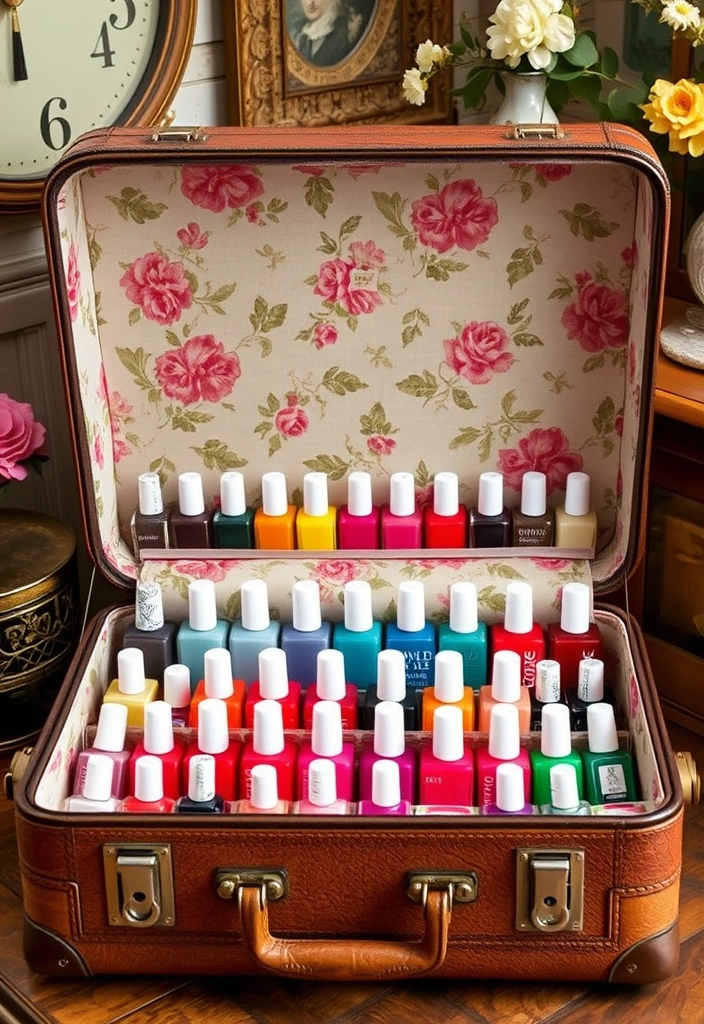 21 Nail Polish Storage Solutions You Never Knew You Needed (Get Ready to Be Inspired!) - 7. Vintage Suitcase Storage