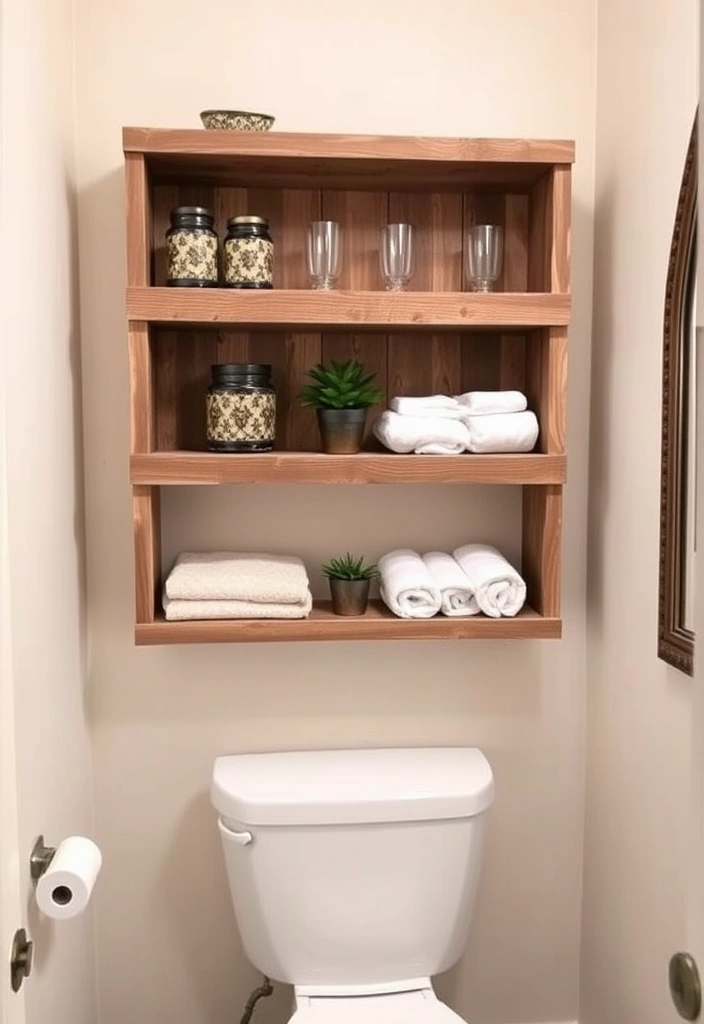 21 Over the Toilet Storage Ideas That'll Maximize Your Bathroom Space Like Never Before! - 1. Rustic Wooden Shelves