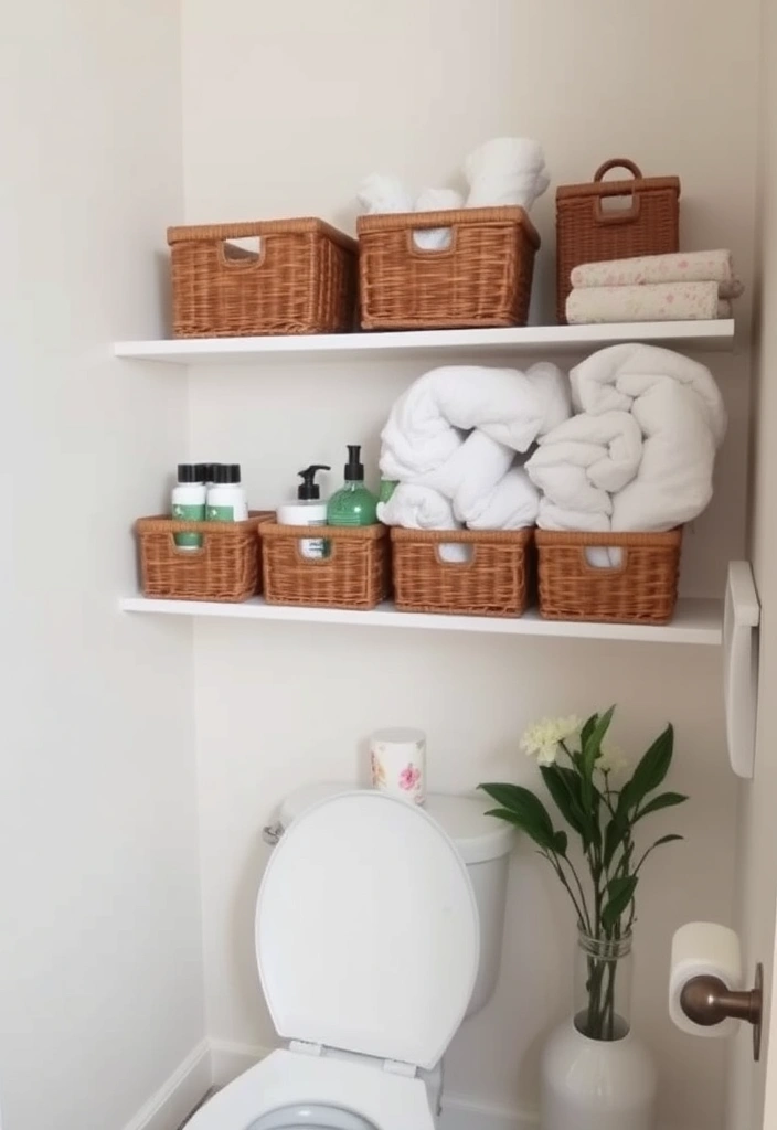 21 Over the Toilet Storage Ideas That'll Maximize Your Bathroom Space Like Never Before! - 4. Decorative Baskets