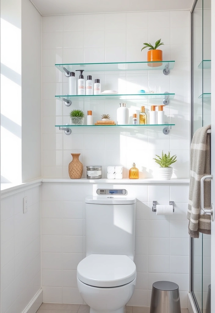 21 Over the Toilet Storage Ideas That'll Maximize Your Bathroom Space Like Never Before! - 9. Clear Acrylic Shelving