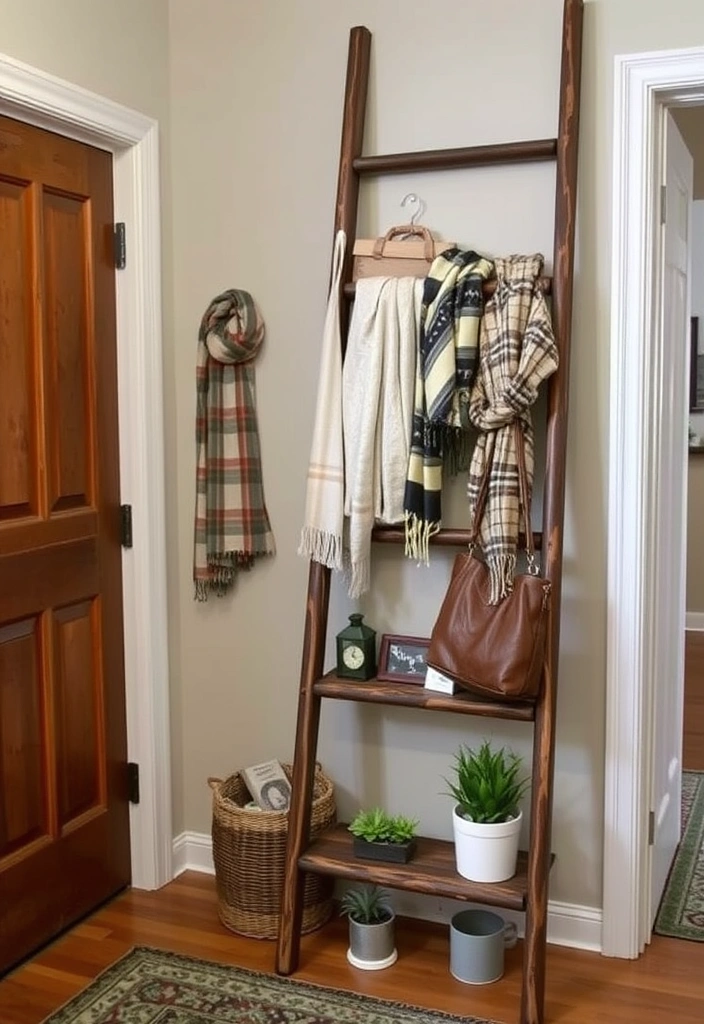 21 Entryway Storage Ideas That Will Transform Your Space (You Won't Believe #5!) - 10. A Rustic Ladder