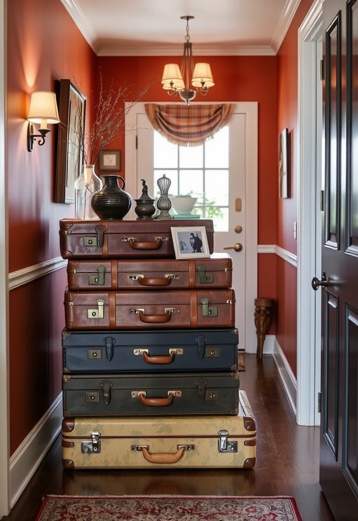 21 Entryway Storage Ideas That Will Transform Your Space (You Won't Believe #5!) - 19. Vintage Suitcases