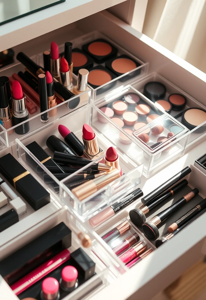 21 Makeup Storage Ideas That Will Transform Your Beauty Routine Forever! - 1. Acrylic Drawer Organizers