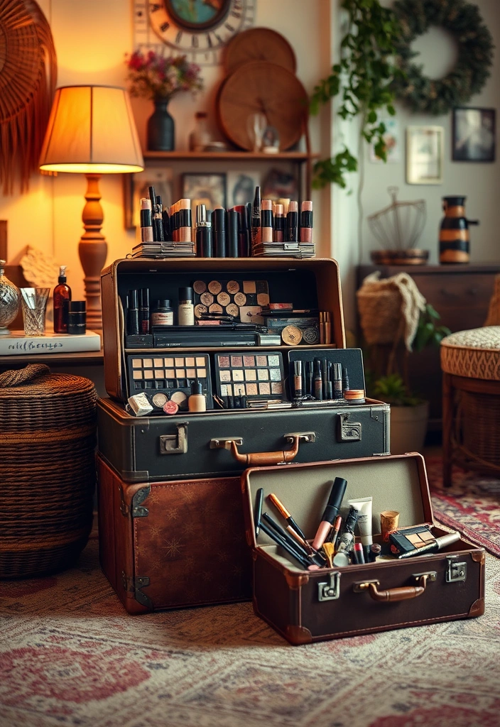 21 Makeup Storage Ideas That Will Transform Your Beauty Routine Forever! - 4. Vintage Suitcases